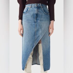 IRO Paris 2025 Birwa Split Blue Vintage Denim Midi Skirt EU 38